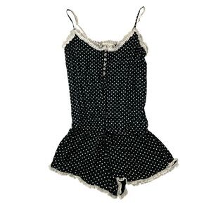 Victoria’s Secret Polka Dot Romper Black White Lace Trim Medium Y2K Coquette